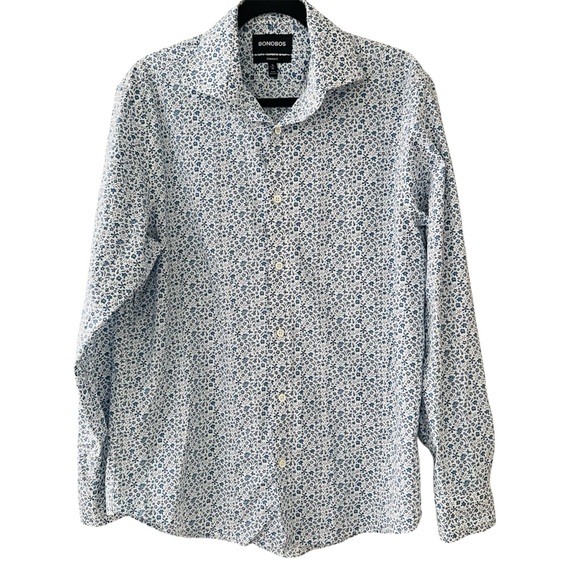 Bonobos Men's White and Blue Floral Patterned Shirt 16 x 34 - Picture 1 of 4